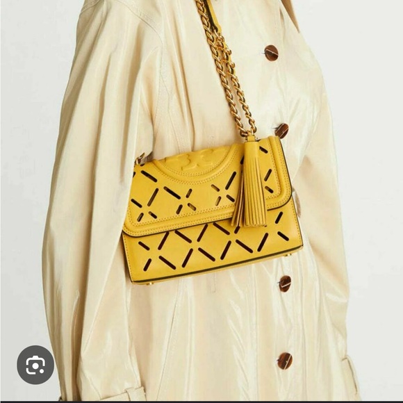 NWT Tory Burch Fleming diamond perforated golden sunset crossbody - Picture 2 of 10